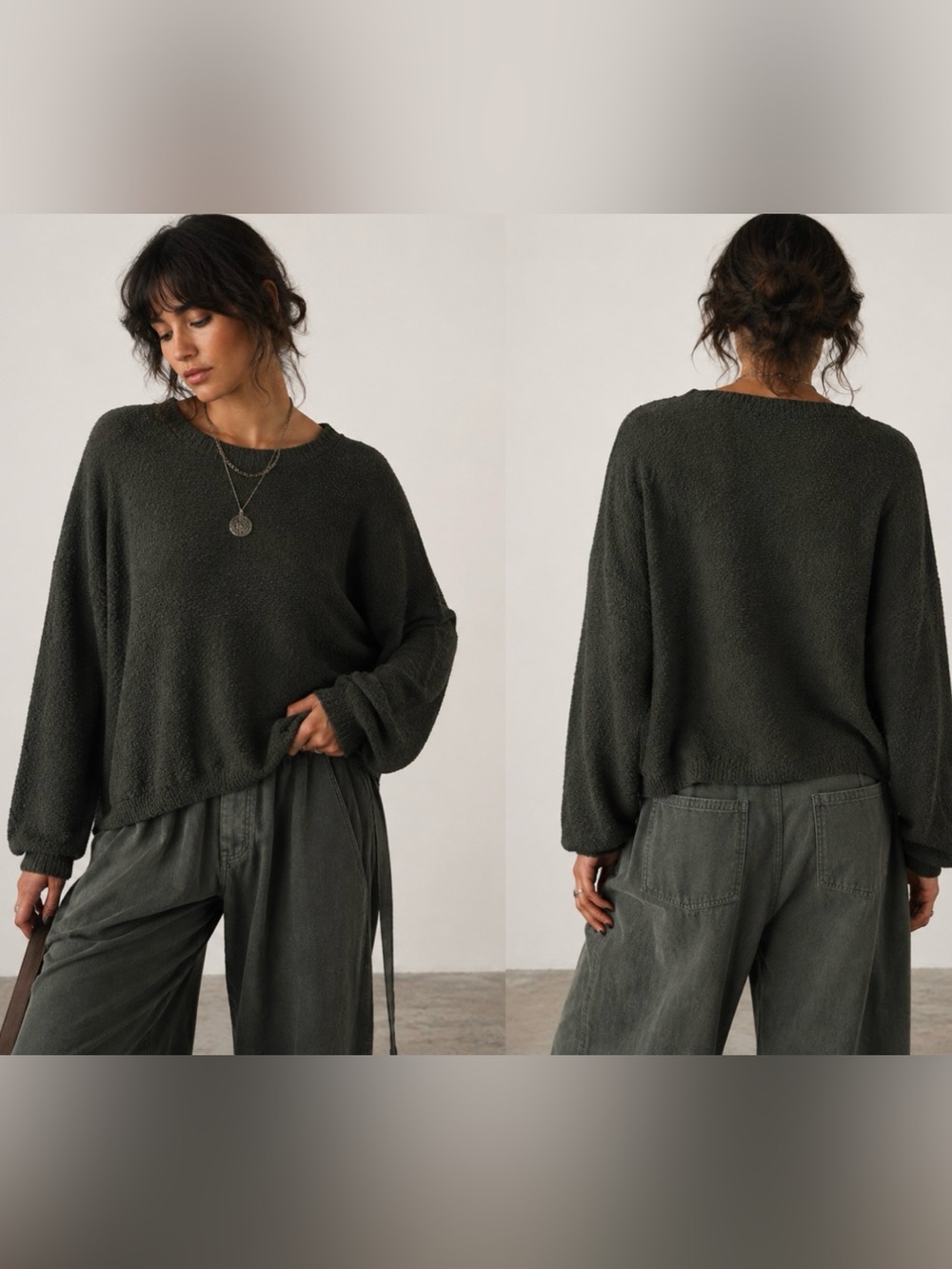 Altar'd State Hunter Green Textured Crewneck Cozy Boho Grunge Sweater Small